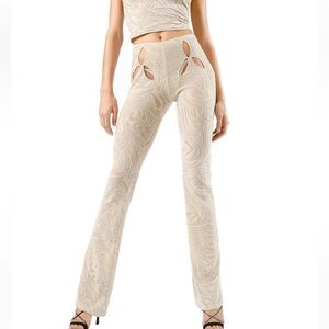Stylish Cream Patterned Cutout Pants